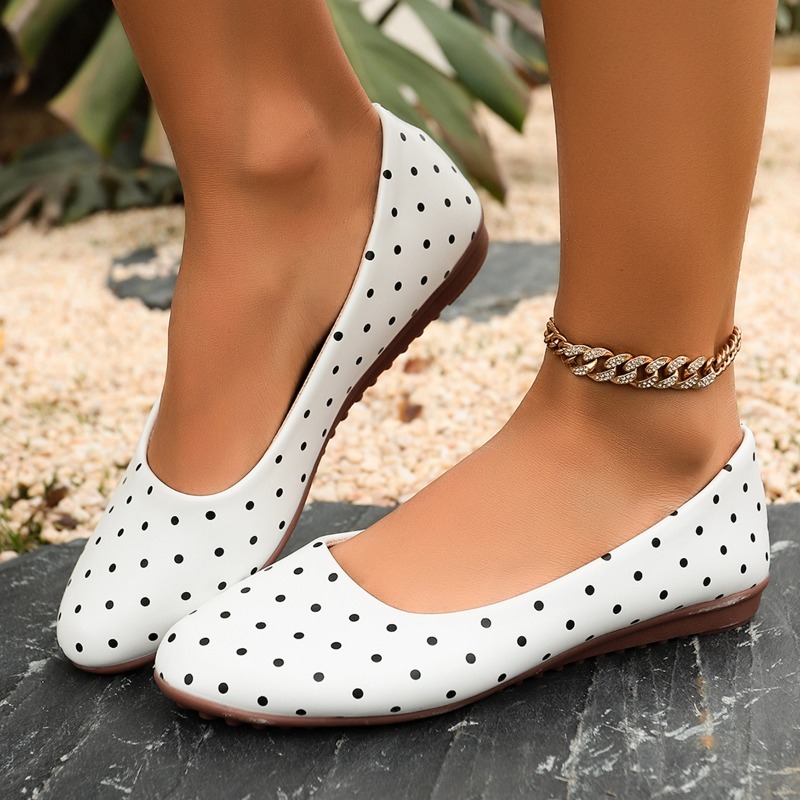 Women Shoes Wedges - Sapatilhas Femininas Brancas com Poás, Bico